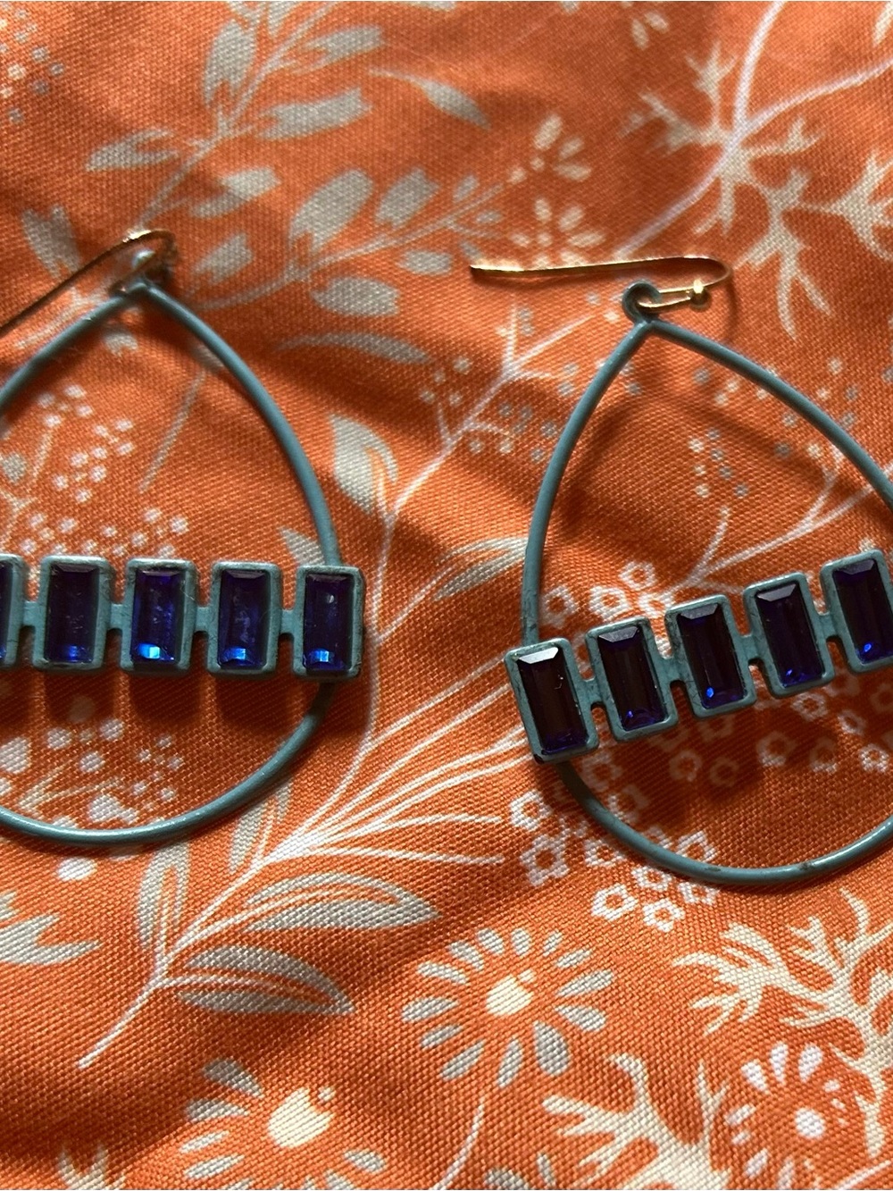 Blue Crystal Hoop Drop Earrings
